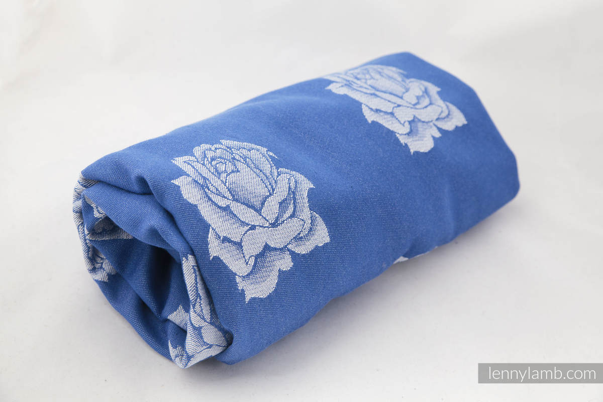 Baby Wrap, Jacquard Weave (60% cotton, 40% bamboo) - Blue and White Rose - size M (grade B) #babywearing