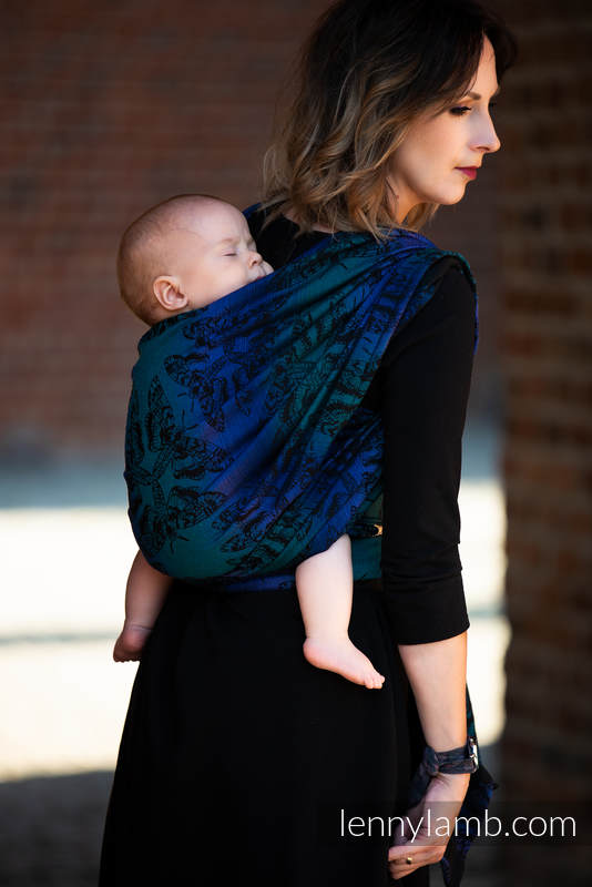 Baby Wrap, Jacquard Weave (64% cotton, 29% merino wool, 5% silk, 2% cashmere) - QUEEN OF THE NIGHT - ECLIPSE - size L #babywearing