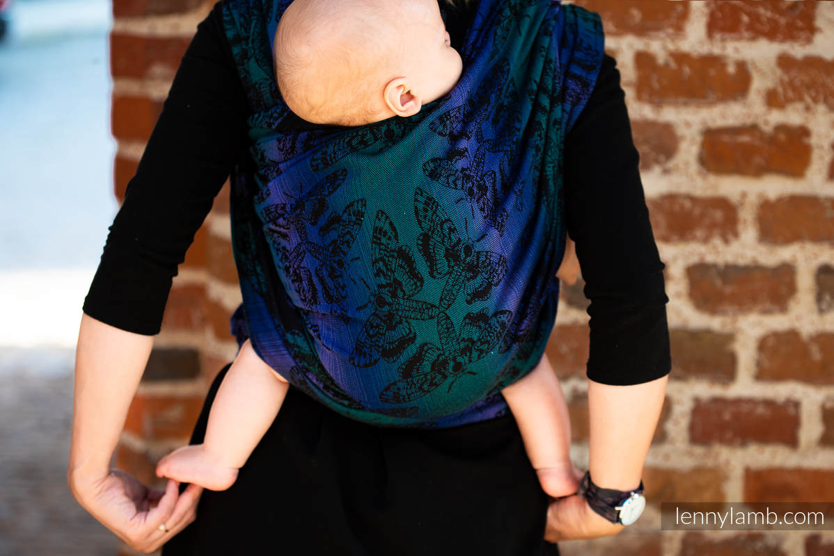 Baby Wrap, Jacquard Weave (64% cotton, 29% merino wool, 5% silk, 2% cashmere) - QUEEN OF THE NIGHT - ECLIPSE - size M (grade B) #babywearing