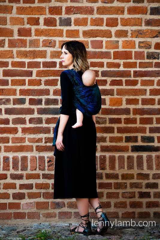 Baby Wrap, Jacquard Weave (64% cotton, 29% merino wool, 5% silk, 2% cashmere) - QUEEN OF THE NIGHT - ECLIPSE - size M #babywearing