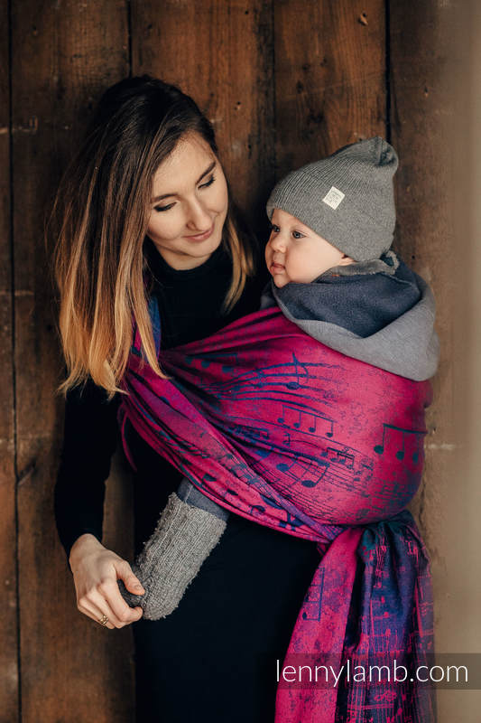 Baby Wrap, Jacquard Weave (43% cotton, 57% Merino wool) - SYMPHONY DESIRE - size S #babywearing