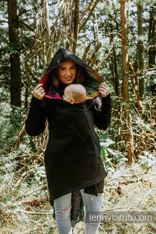 Asymetryczna Bluza - Czarna z Symfonią Tęczą Dark - rozmiar XS #babywearing
