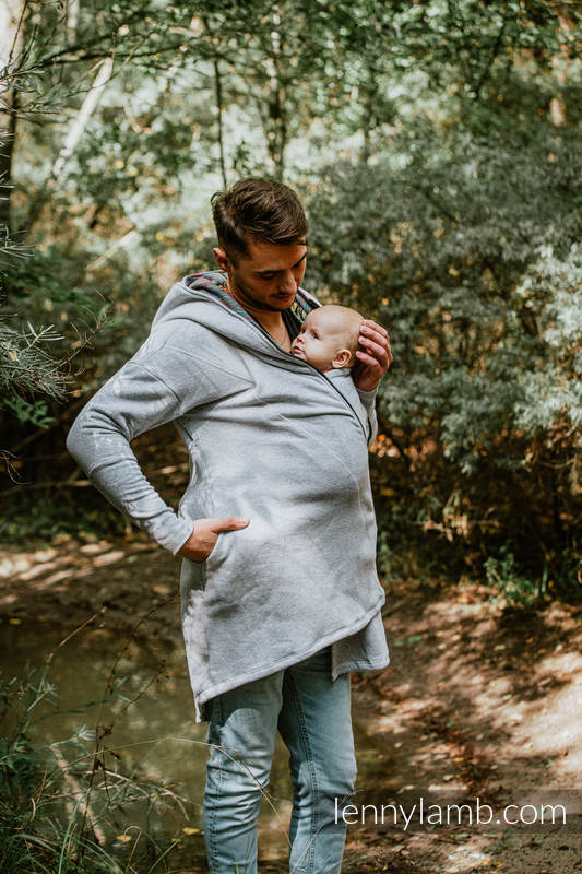 Asymetryczna Bluza - Szary Melanż z Kolorowy Wiatr - rozmiar 3XL #babywearing
