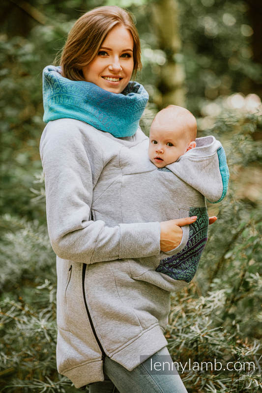 Babywearing Sweatshirt 3.0 - Grey Melange with Peacock's Tail Fantasy - size XXL #babywearing