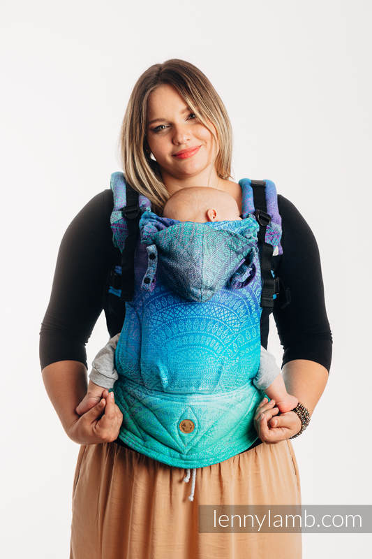 Marsupio Ergonomico LennyGo, misura Baby, tessitura jacquard 100% cotone - PEACOCK'S TAIL - FANTASY #babywearing