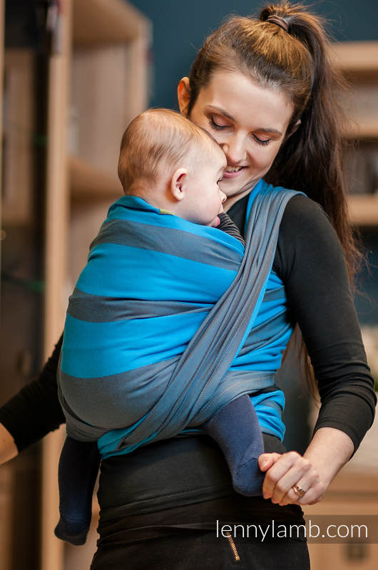 Chusta do noszenia dzieci, tkana splotem skośno-krzyżowym (100% bawełna) - GŁĘBIA OCEANU - rozmiar XS #babywearing