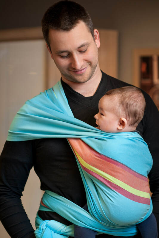 Chusta do noszenia dzieci, tkana splotem skośno-krzyżowym, bawełna z bambusem - Korfu - rozmiar M #babywearing