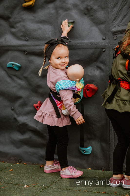 Porte-bébé pour poupée fait de tissu tissé, 100 % coton - PEACOCK’S TAIL - FUNFAIR  #babywearing