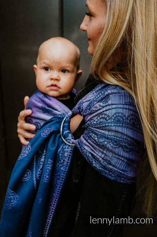 Żakardowa chusta kółkowa do noszenia dzieci, 65% Bawełna 25% Len 10% Jedwab Tussah - KOSMICZNA  KORONKA - standard 1.8m #babywearing