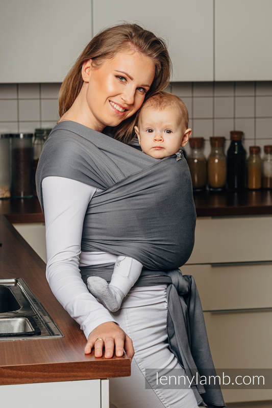 Chusta do noszenia dzieci, elastyczna - Antracyt - rozmiar standardowy 5.0 m #babywearing