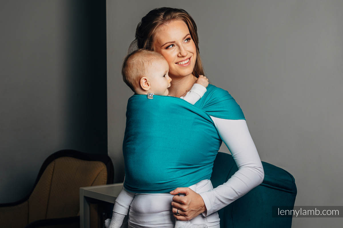 Chusta do noszenia dzieci, elastyczna - Turkus - rozmiar standardowy 5.0 m #babywearing