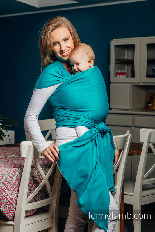 Chusta do noszenia dzieci, elastyczna - Turkus - rozmiar standardowy 5.0 m #babywearing