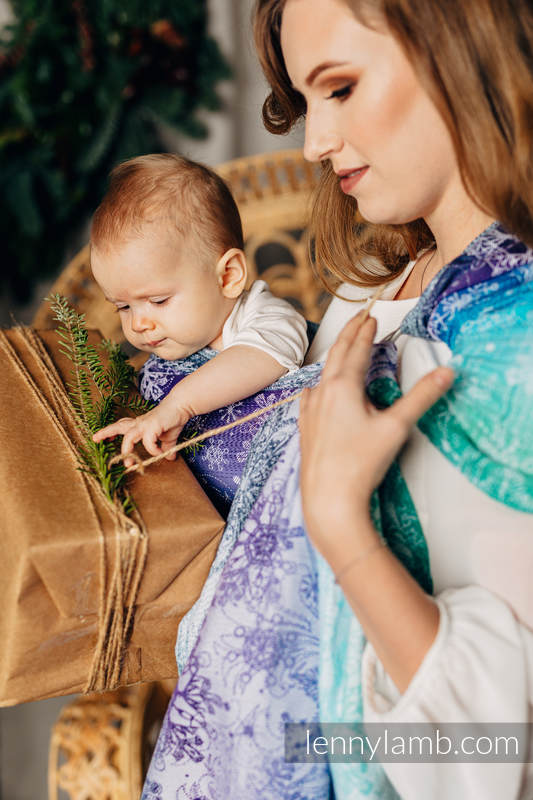 Żakardowa chusta kółkowa do noszenia dzieci, 100% bawełna, ramię bez zakładek - KRÓLOWA ŚNIEGU - KRYSZTAŁ - standard 1.8m #babywearing