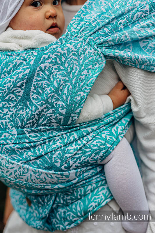Porte-bébé LennyHybrid Half Buclke, taille standard, jacquard, (96% Coton, 4% Fil Métallisé) - WOODLAND - FROST #babywearing