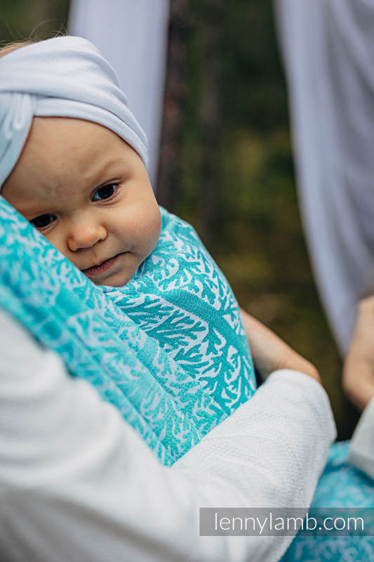 Baby Wrap, Jacquard Weave (96% cotton, 4% metallised yarn) - WOODLAND - FROST - size XL #babywearing