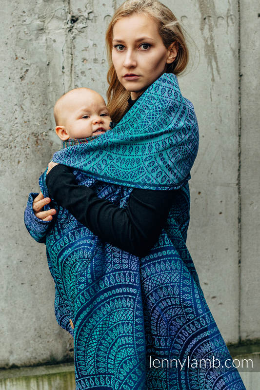 Cardigan long - taille S/M - PEACOCK'S TAIL - PROVANCE (89% Coton, 9% Polyester, 2% Élasthanne) #babywearing