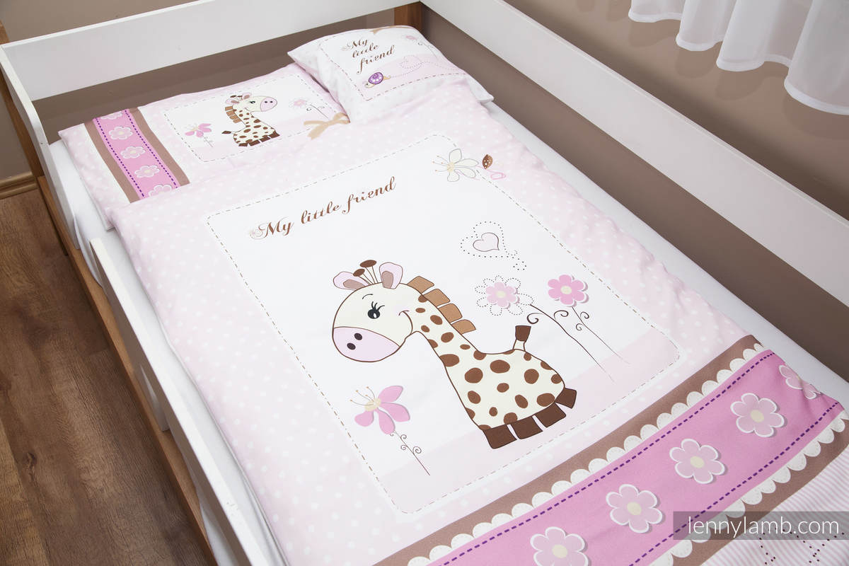 Pościel dla dzieci - Różowa Żyrafa (poszewka na kołdrę 90x120cm, poszewka na poduszkę 40x60cm, jasiek 40x40cm) #babywearing