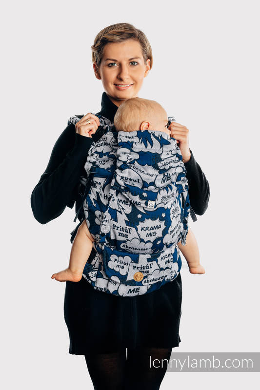 Nosidełko LennyUpGrade z tkaniny żakardowej 100% bawełna , rozmiar standard - PRZYTUL MNIE - NIEBIESKI #babywearing