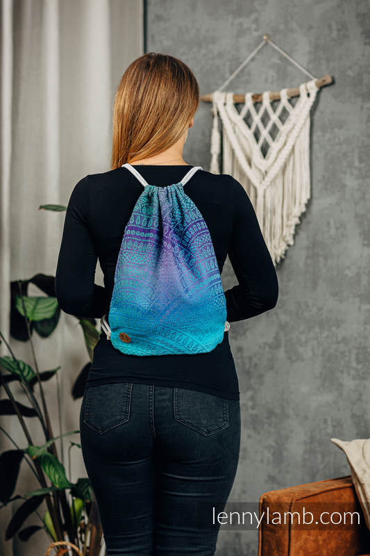 Sackpack made of wrap fabric (100% cotton) - PEACOCK’S TAIL - FANTASY - standard size 32cmx43cm (grade B) #babywearing