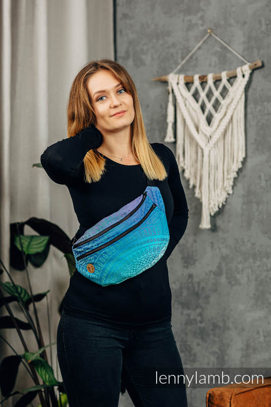 Waist Bag made of woven fabric, size large (100% cotton) - PEACOCK’S TAIL - FANTASY #babywearing