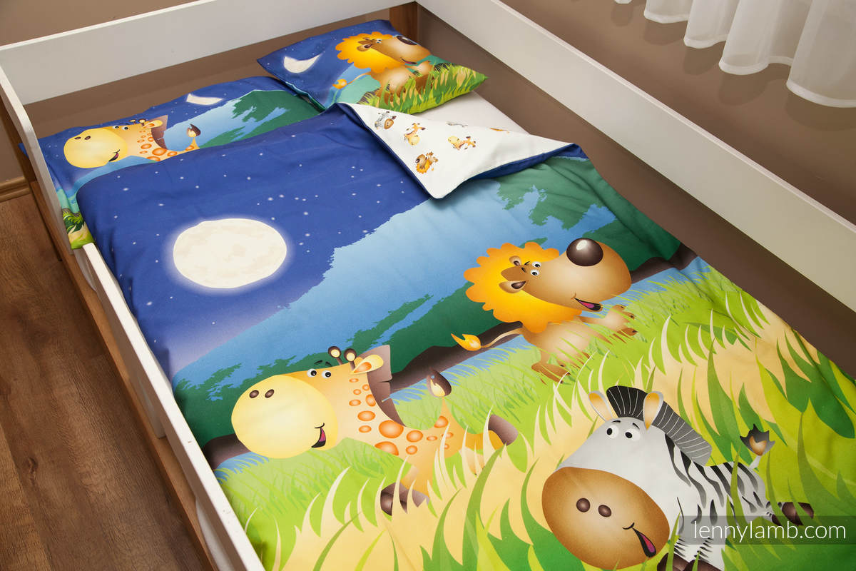 Pościel dla dzieci - Nocne Safari (poszewka na kołdrę  100x130cm, poszewka na poduszkę 40x60cm, jasiek 40x40cm) #babywearing