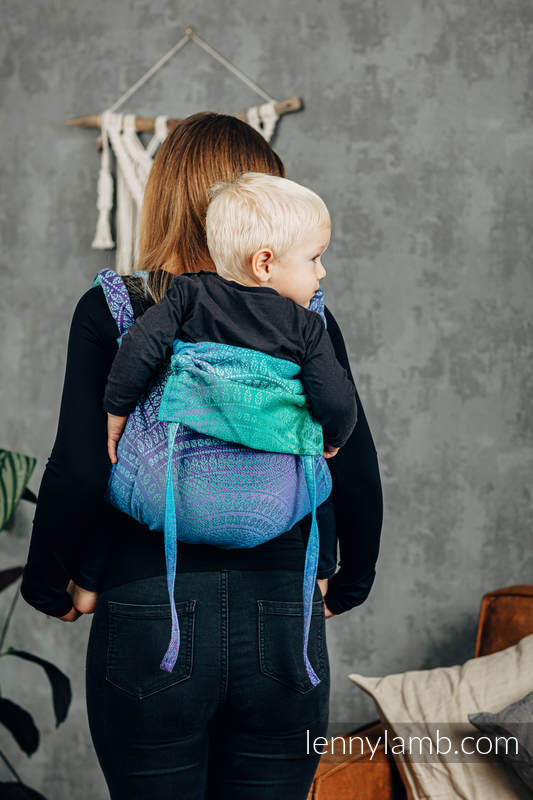 Onbuhimo de Lenny, taille standard, jacquard (100% coton) - PEACOCK’S TAIL - FANTASY #babywearing