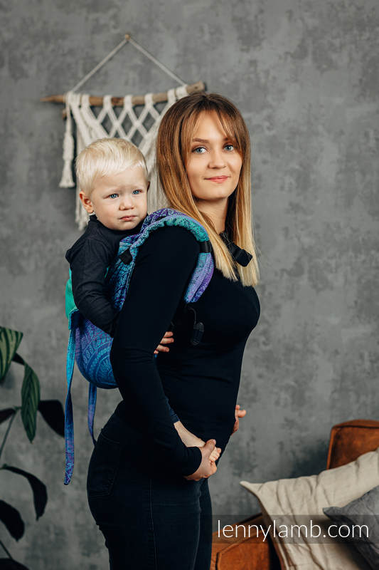 Onbuhimo de Lenny, taille standard, jacquard (100% coton) - PEACOCK’S TAIL - FANTASY #babywearing