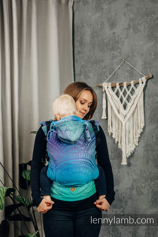 LennyGo Ergonomic Carrier, Baby Size, jacquard weave 100% cotton - PEACOCK'S TAIL - FANTASY #babywearing