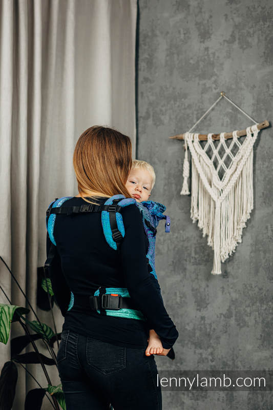 LennyGo Ergonomic Carrier, Toddler Size, jacquard weave 100% cotton - PEACOCK'S TAIL - FANTASY #babywearing