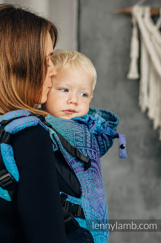LennyGo Ergonomic Carrier, Baby Size, jacquard weave 100% cotton - PEACOCK'S TAIL - FANTASY #babywearing