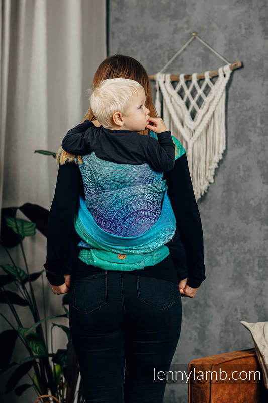 LennyHybrid Half Buckle Carrier, Standard Size, jacquard weave 100% cotton - PEACOCK’S TAIL - FANTASY #babywearing