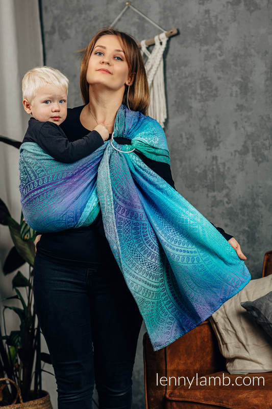 Ringsling, Jacquard Weave (100% cotton), with gathered shoulder - PEACOCK'S TAIL - FANTASY - standard 1.8m #babywearing