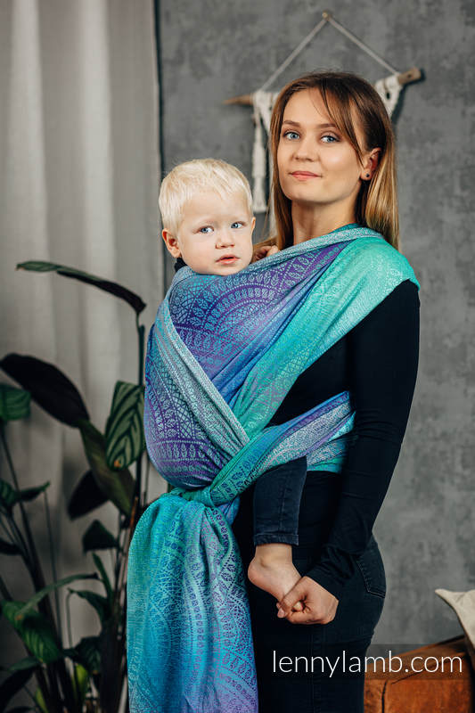 Écharpe, jacquard (100% coton) - PEACOCK’S TAIL - FANTASY - taille S #babywearing