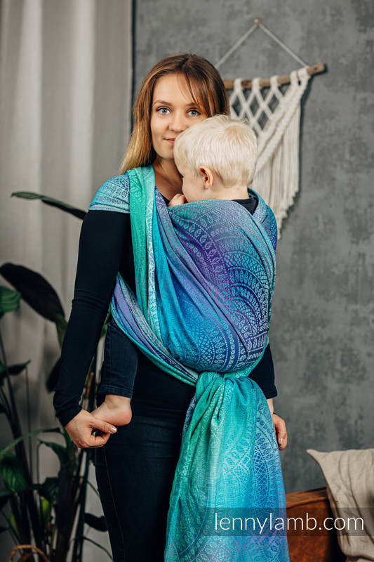Écharpe, jacquard (100% coton) - PEACOCK’S TAIL - FANTASY - taille S #babywearing