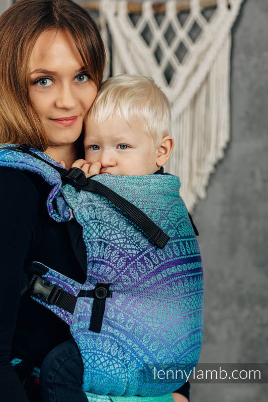 LennyUpGrade Carrier, Standard Size, jacquard weave 100% cotton - PEACOCK'S TAIL - FANTASY #babywearing