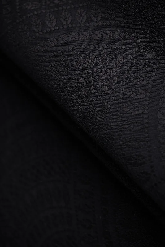 Baby Wrap, Jacquard Weave (59% cotton, 41% merino wool) - PEACOCK'S TAIL - PITCH BLACK - size S #babywearing