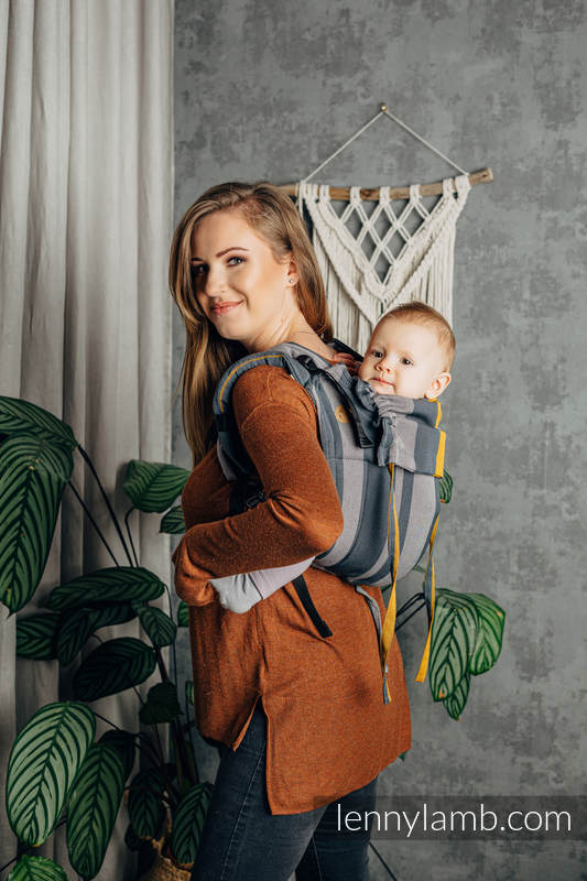 Lenny Buckle Onbuhimo baby carrier, standard size, broken-twill weave (100% cotton) - SMOKY - HONEY (grade B) #babywearing