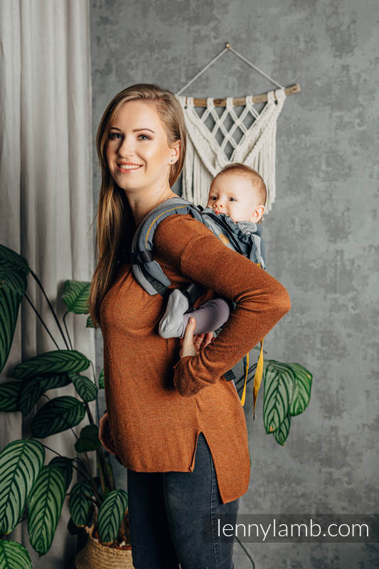 Lenny Buckle Onbuhimo baby carrier, standard size, broken-twill weave (100% cotton) - SMOKY - HONEY #babywearing