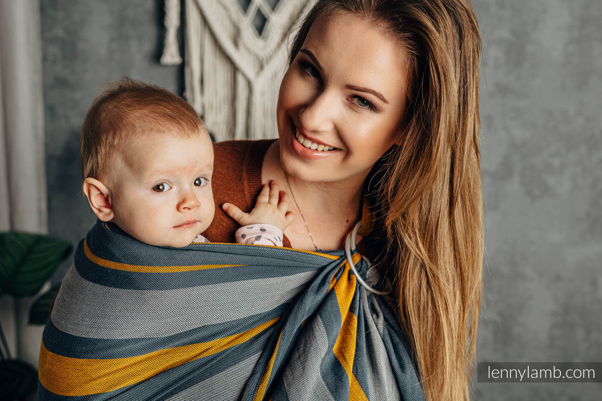 Sling, sergé brisé,  épaule sans plis (100 % coton) - SMOKY - HONEY - standard 1.8m #babywearing