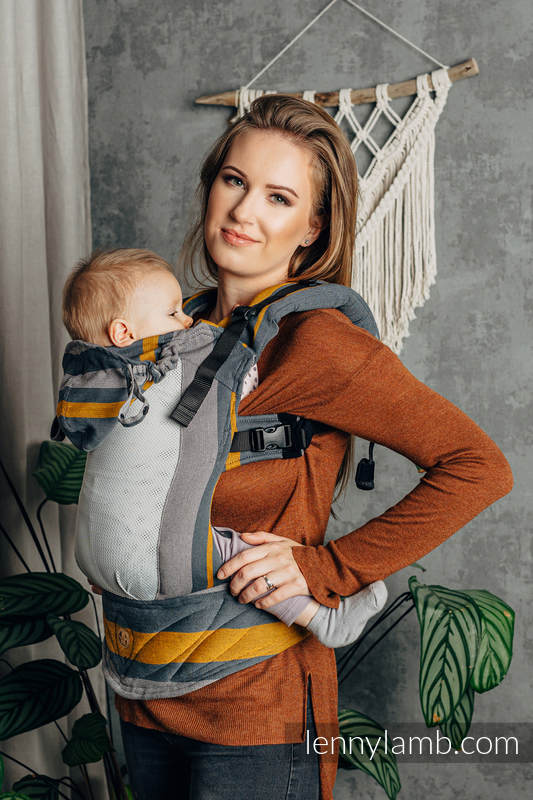LennyGo Porte-bébé en maille ergonomique, taille toddler, sergé brisé, 86 % coton, 14% polyester - SMOKY - HONEY #babywearing
