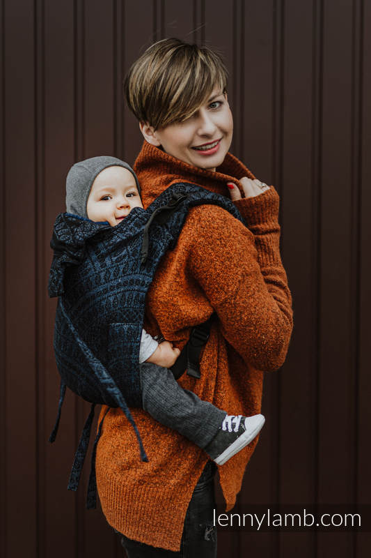 Onbuhimo de Lenny, taille standard, jacquard (62% Coton, 26% Lin, 12% Soie tussah) - PEACOCK'S TAIL - SUBLIME #babywearing