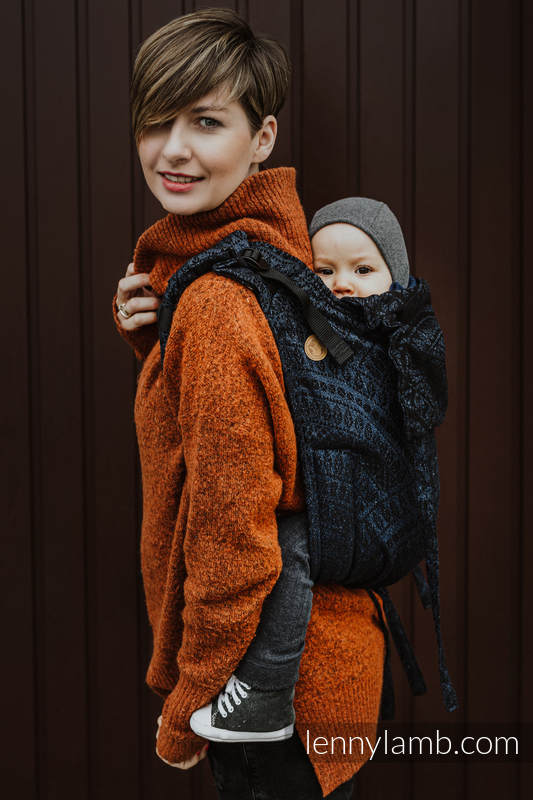 Onbuhimo de Lenny, taille toddler, jacquard (62% Coton, 26% Lin, 12% Soie tussah) - PEACOCK'S TAIL - SUBLIME #babywearing