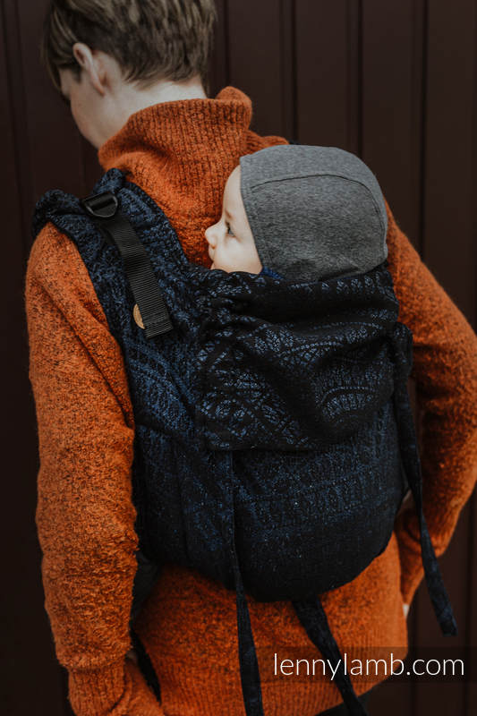 Onbuhimo de Lenny, taille standard, jacquard (62% Coton, 26% Lin, 12% Soie tussah) - PEACOCK'S TAIL - SUBLIME #babywearing