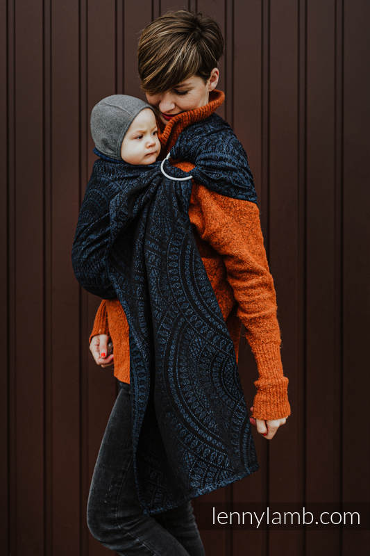Żakardowa chusta kółkowa do noszenia dzieci, 62% Bawełna 26% Len 12% Jedwab Tussah, ramię bez zakładek - PAWI OGON - SUBLIME -  standard 1.8m #babywearing