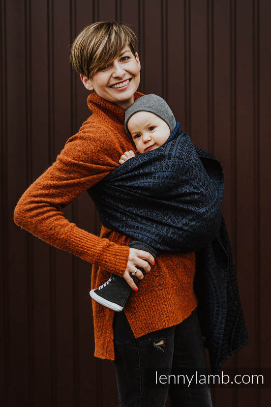 Żakardowa chusta kółkowa do noszenia dzieci, 62% Bawełna 26% Len 12% Jedwab Tussah, ramię bez zakładek - PAWI OGON - SUBLIME -  standard 1.8m #babywearing