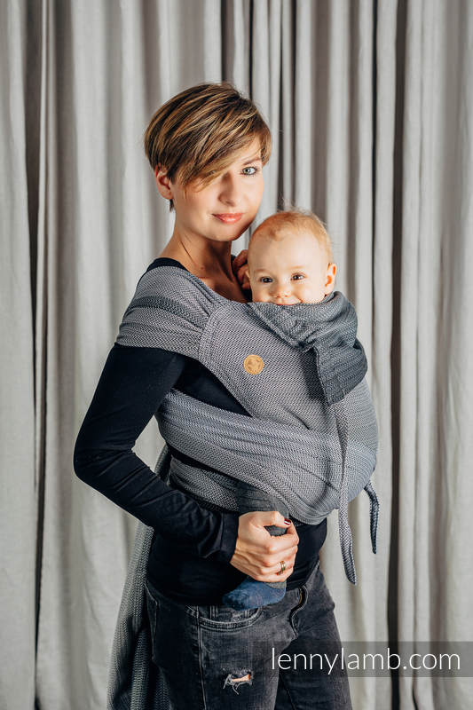 Nosidełko dla dzieci WRAP-TAI MINI, 100% bawełna, splot jodełkowy, z kapturkiem, MAŁA JODEŁKA OMBRE SZARY  #babywearing