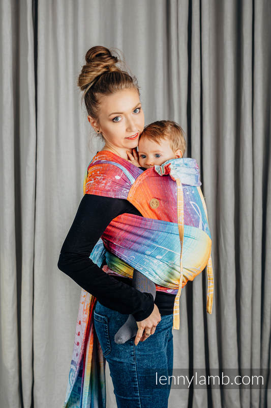 WRAP-TAI Tragehilfe Mini mit Kapuze/ Jacquardwebung / 100% Baumwolle / SYMPHONY RAINBOW LIGHT (grad B) #babywearing