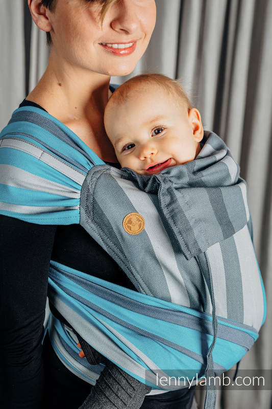 WRAP-TAI portabebé Mini, sarga cruzada - 100% algodón - con capucha, MISTY MORNING (grado B) #babywearing