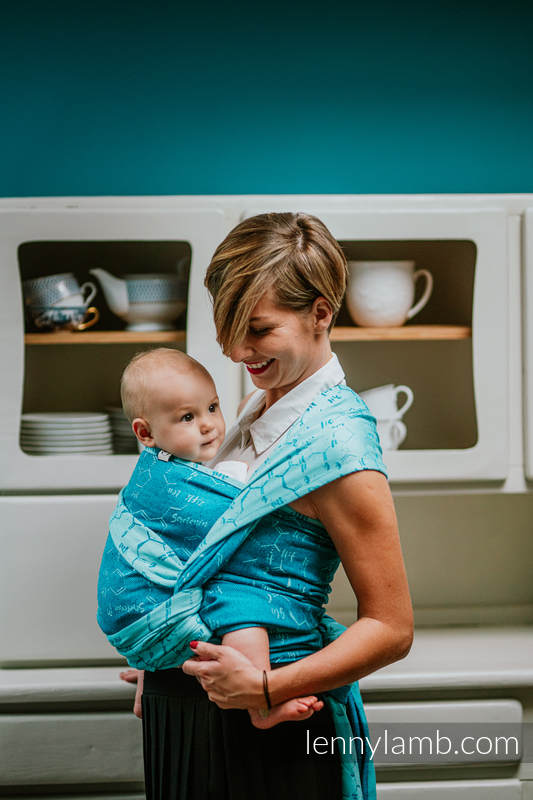 Baby Wrap, Jacquard Weave (72% cotton, 28% silk) - LOVE HORMONES - LOVE OCEAN - size XL #babywearing