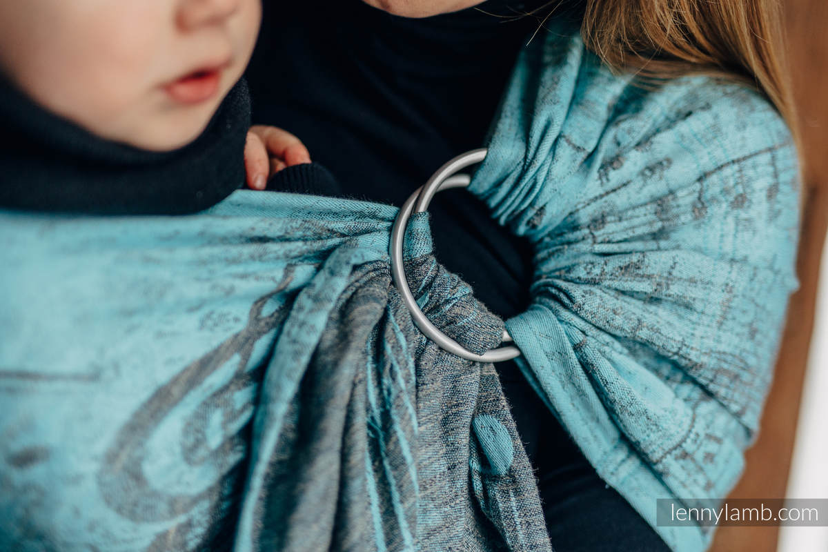 Ringsling, Jacquard Weave, with gathered shoulder (74% cotton 13% linen 13% modal) - SYMPHONY - BLUE MOON -  standard 1.8m #babywearing
